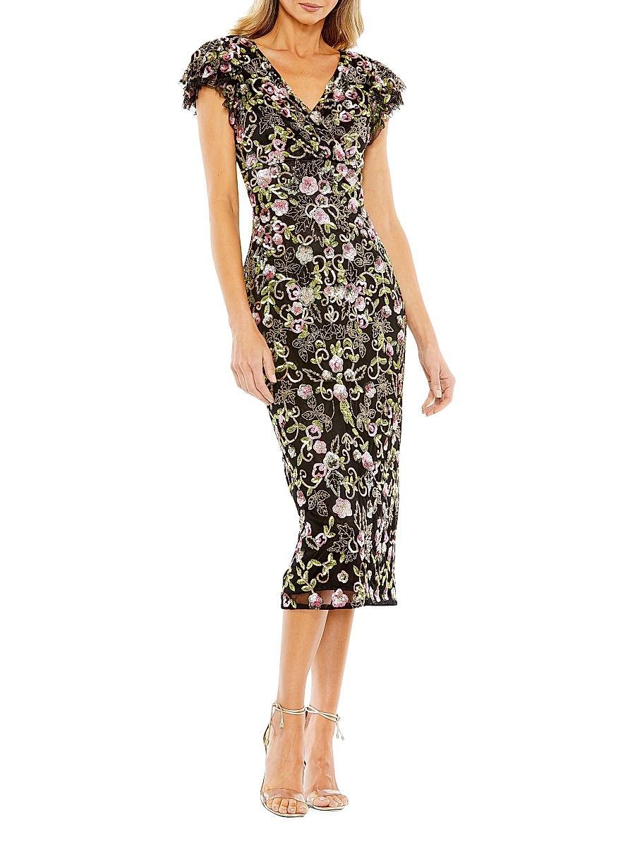 Womens Embellished Cap-Sleeve Dress Product Image