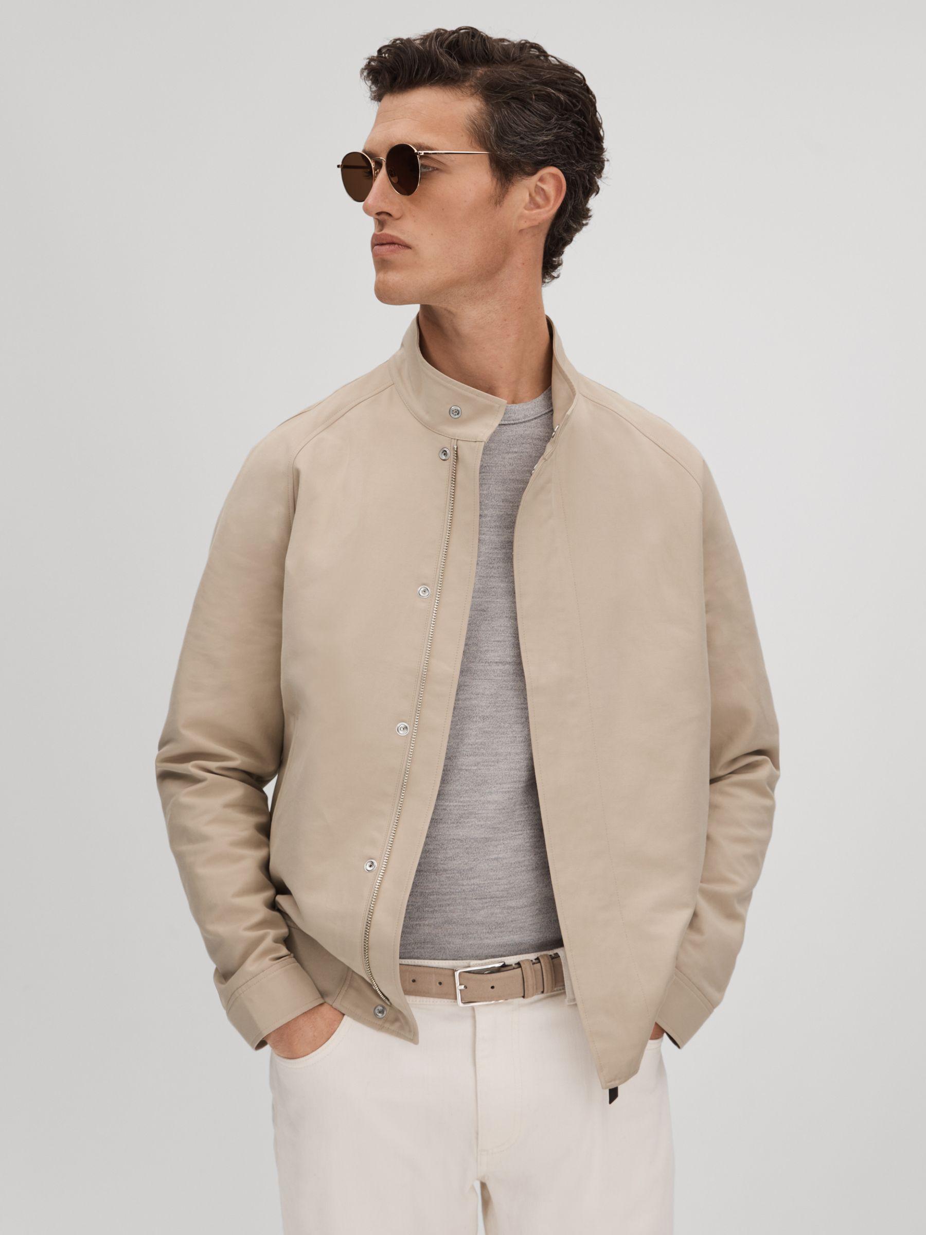 Cotton Blend Zip-Through Jacket in Stone Product Image