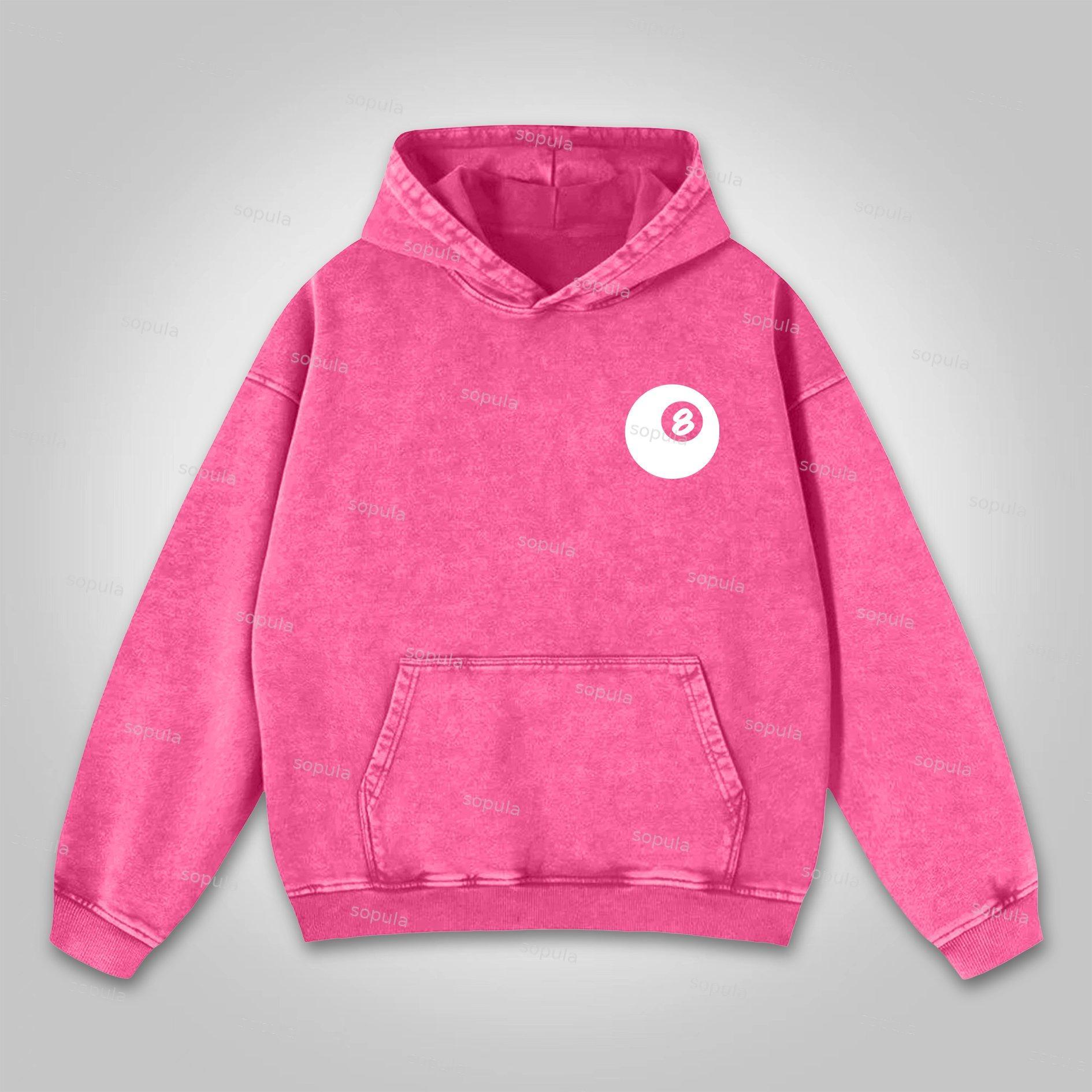 Sopula Vintage Black 8 Print Graphics Washed Distressed Hoodie Product Image