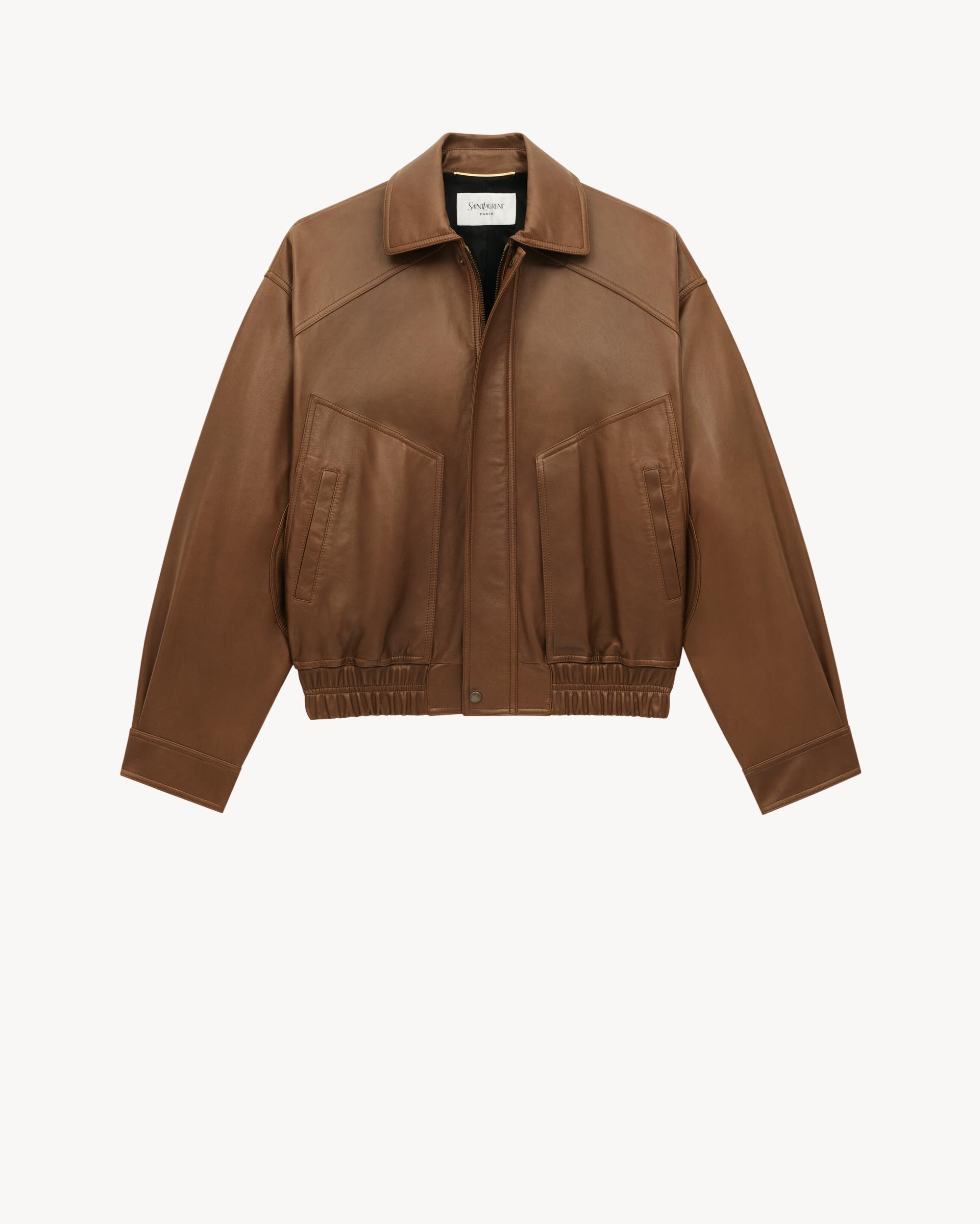 bomber jacket in shiny plunged lambskin Product Image