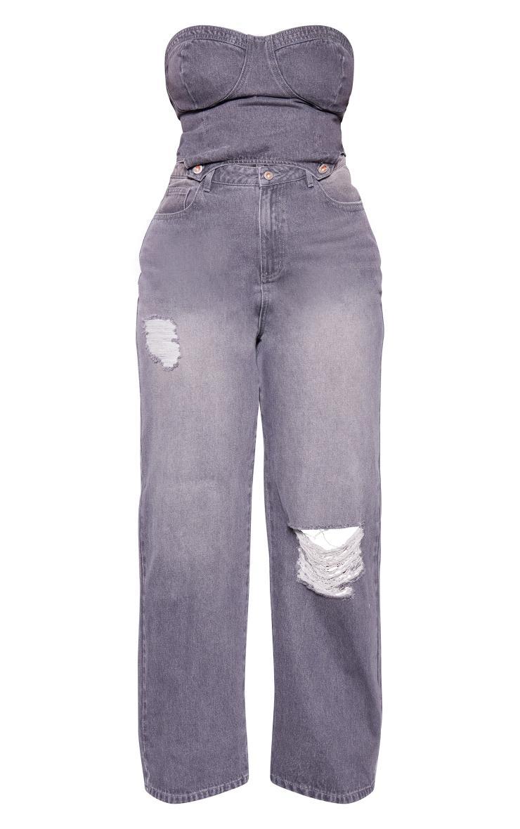 Plus Washed Grey Detachable Bandeau Denim Jumpsuit  Product Image