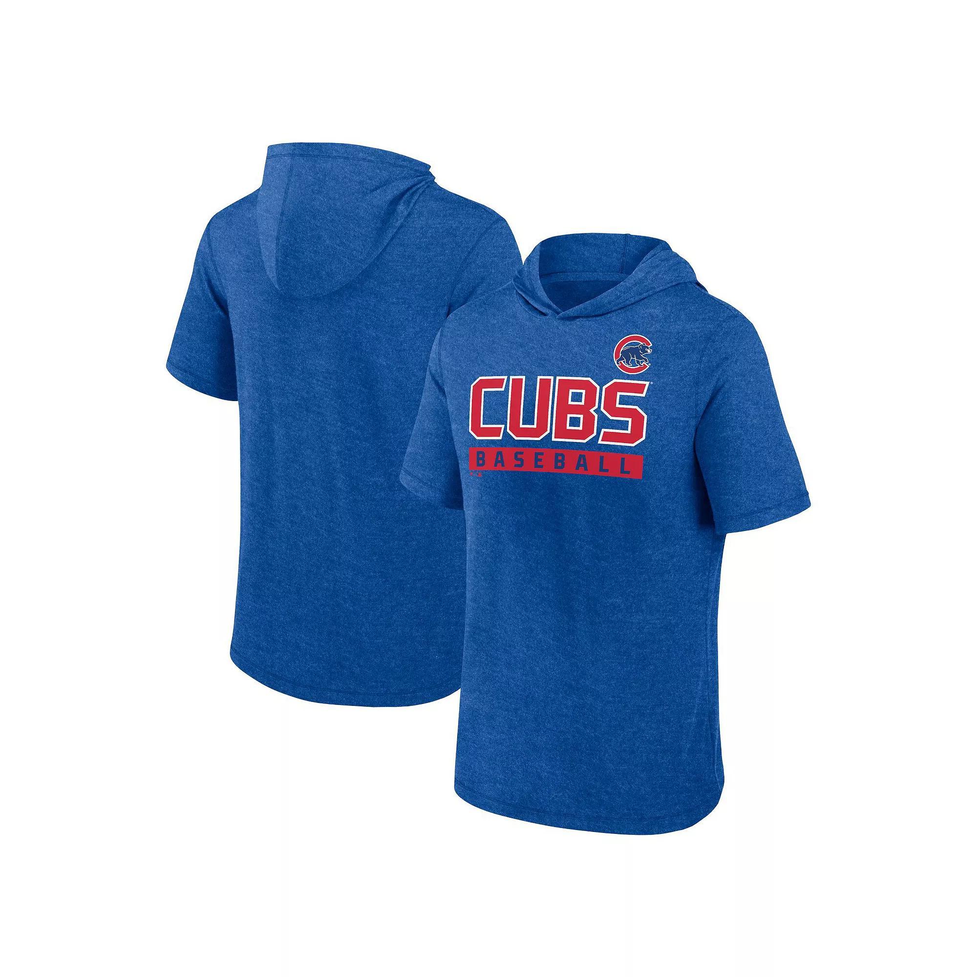 Men's Fanatics Heather Royal Chicago Cubs Push Short Sleeve Pullover Hoodie, Size: Medium, Blue Product Image