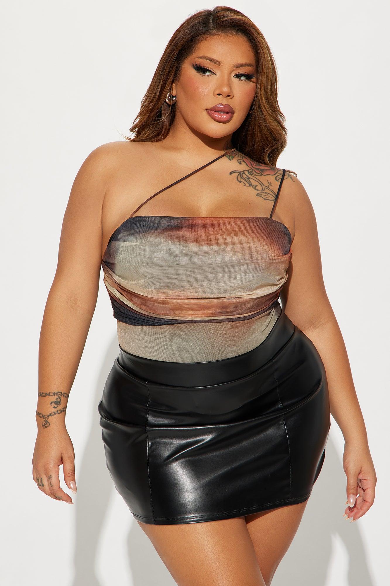 Adeline One Shoulder Mesh Bodysuit - Brown/combo Product Image