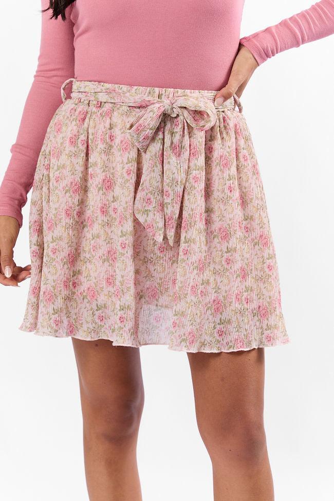 Brunch and Beyond Pink Multi Pleated Belted Floral Skort SALE Product Image