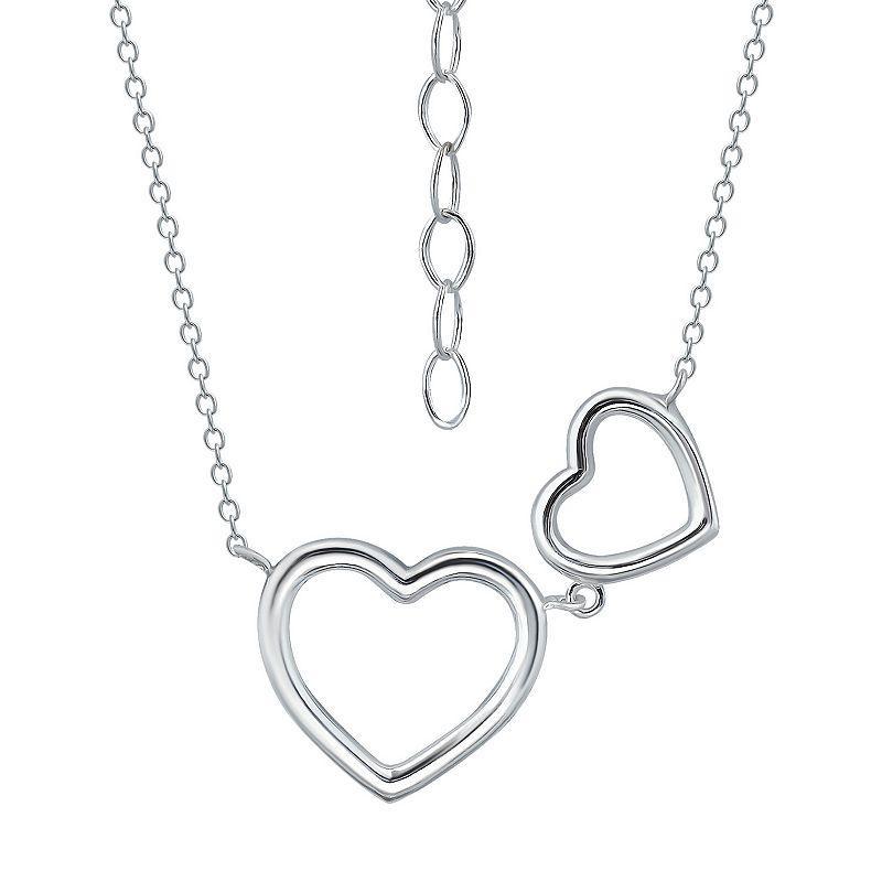 Aleure Precioso Sterling Silver Double Open Heart Frontal Necklace, Womens Silver Tone Product Image