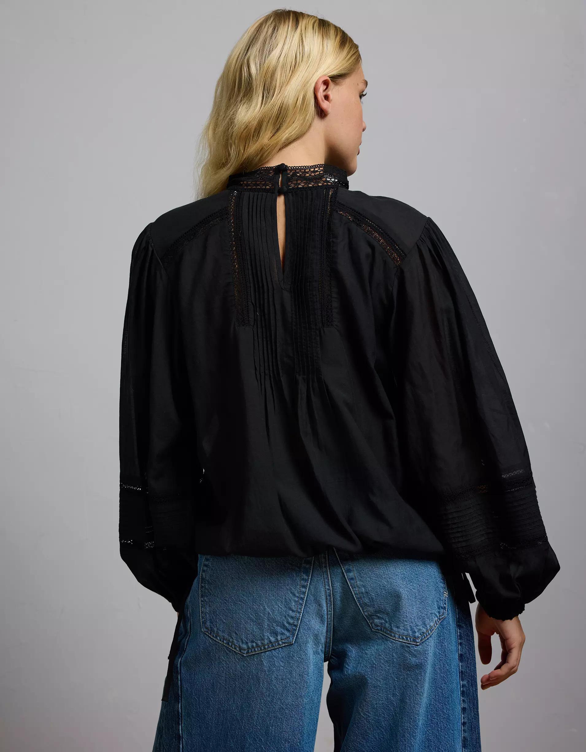 AE77 Premium Lace Peasant Blouse Product Image