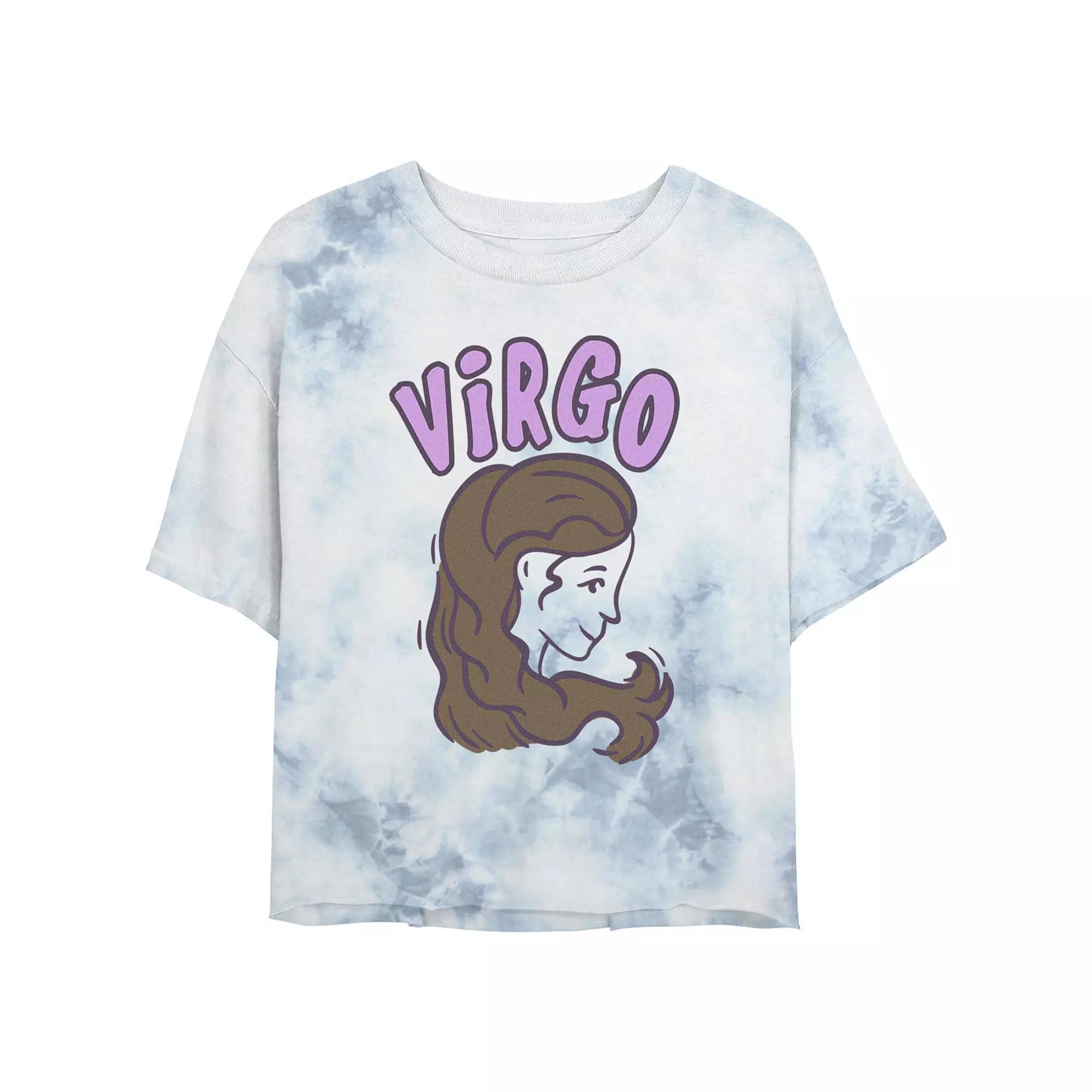 Juniors' Zodiac Sign Virgo Long-Haired Woman Bombard Wash Graphic Tee, Girl's, Size: Small, White Blue Product Image