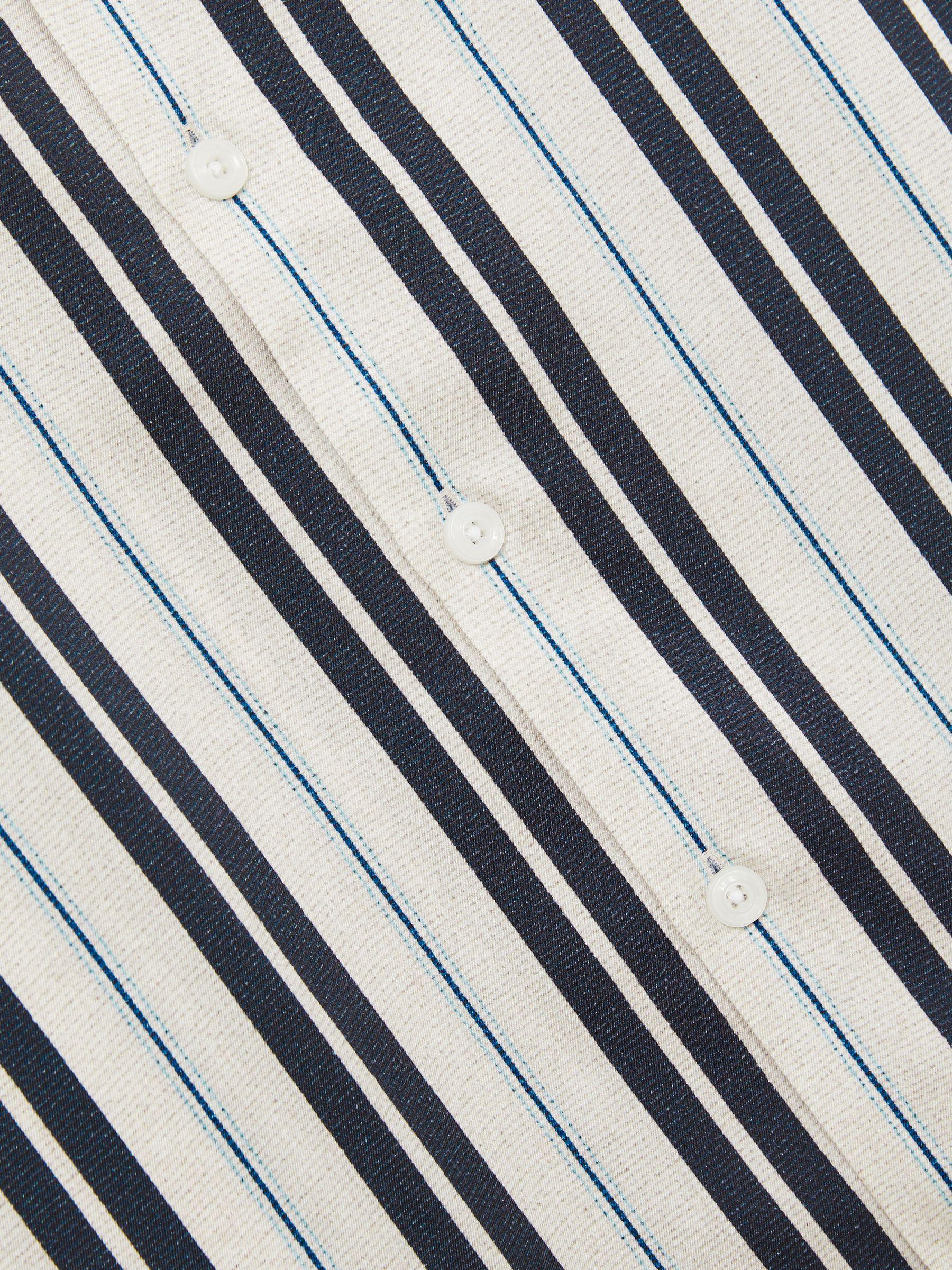 Wide-Stripe Cuban-Collar Shirt in White/Navy Product Image