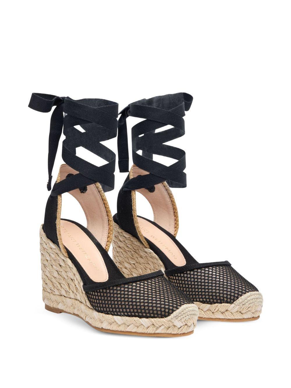 lace-up mesh wedge sandals Product Image