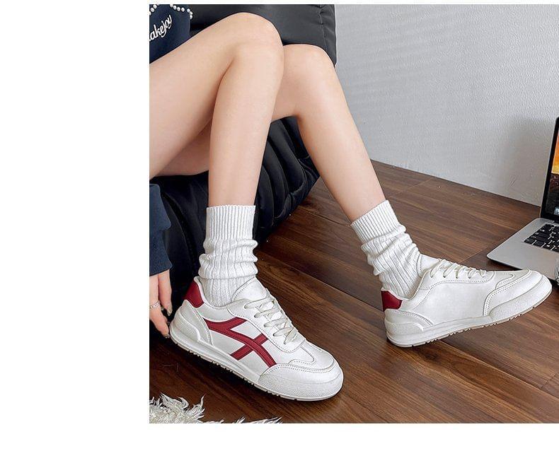 Two Tone Lace-Up Faux Leather Sneakers Product Image