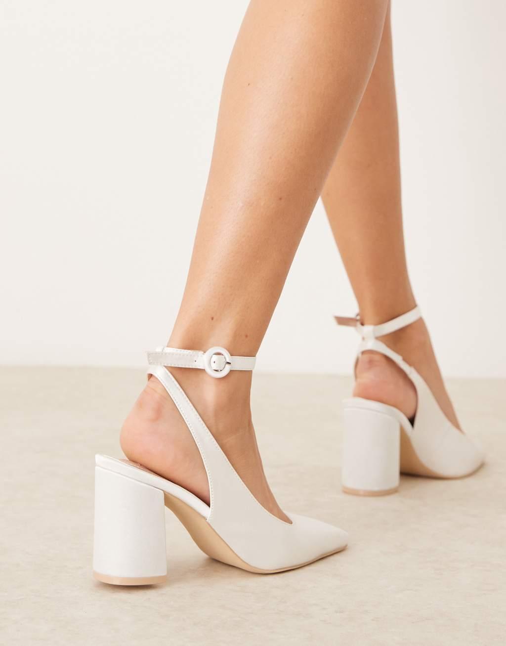 Be Mine Bridal Nora slingback heeled shoes in ivory satin Product Image