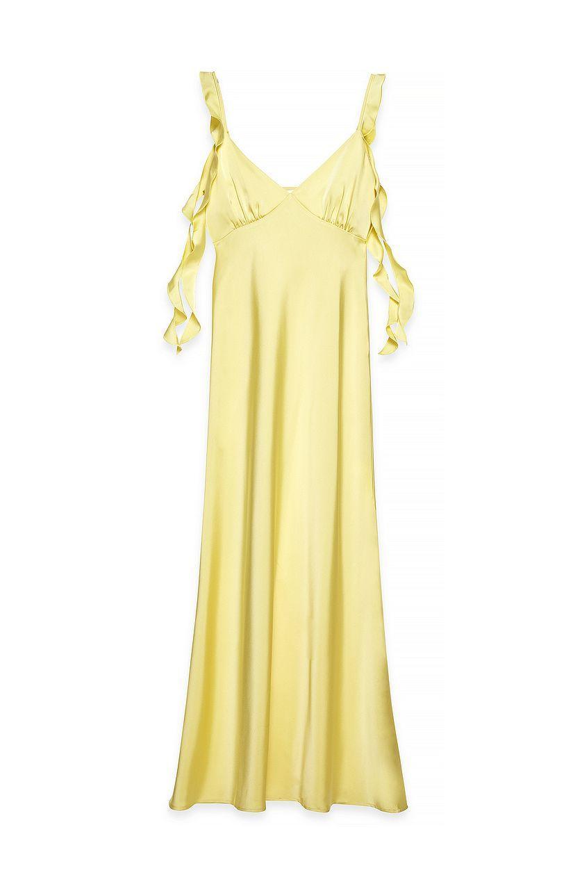 Satin Ruffle Shoulder Midi Dress Product Image