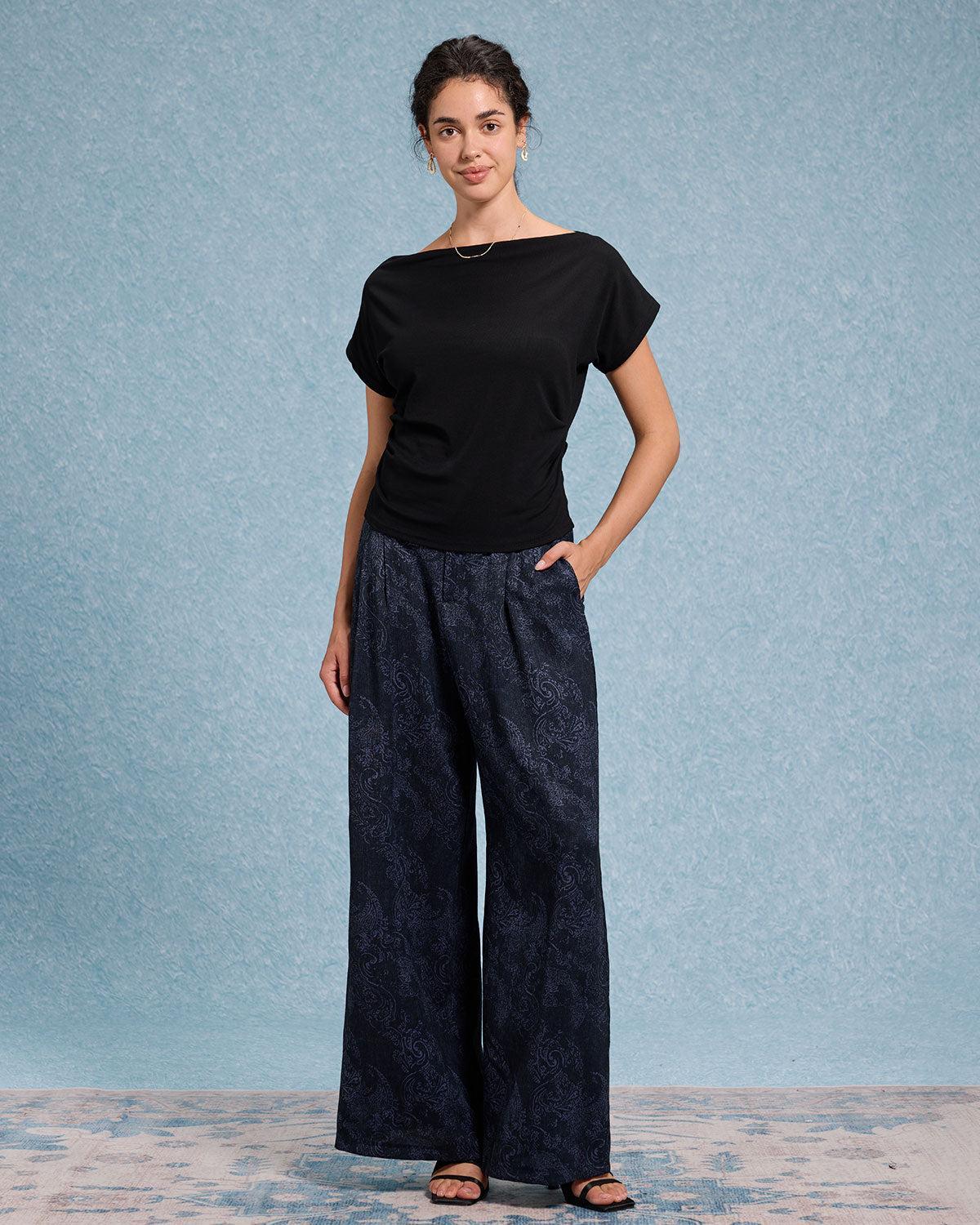 Black Cowl Sleeve Off The Shoulder Tee Product Image