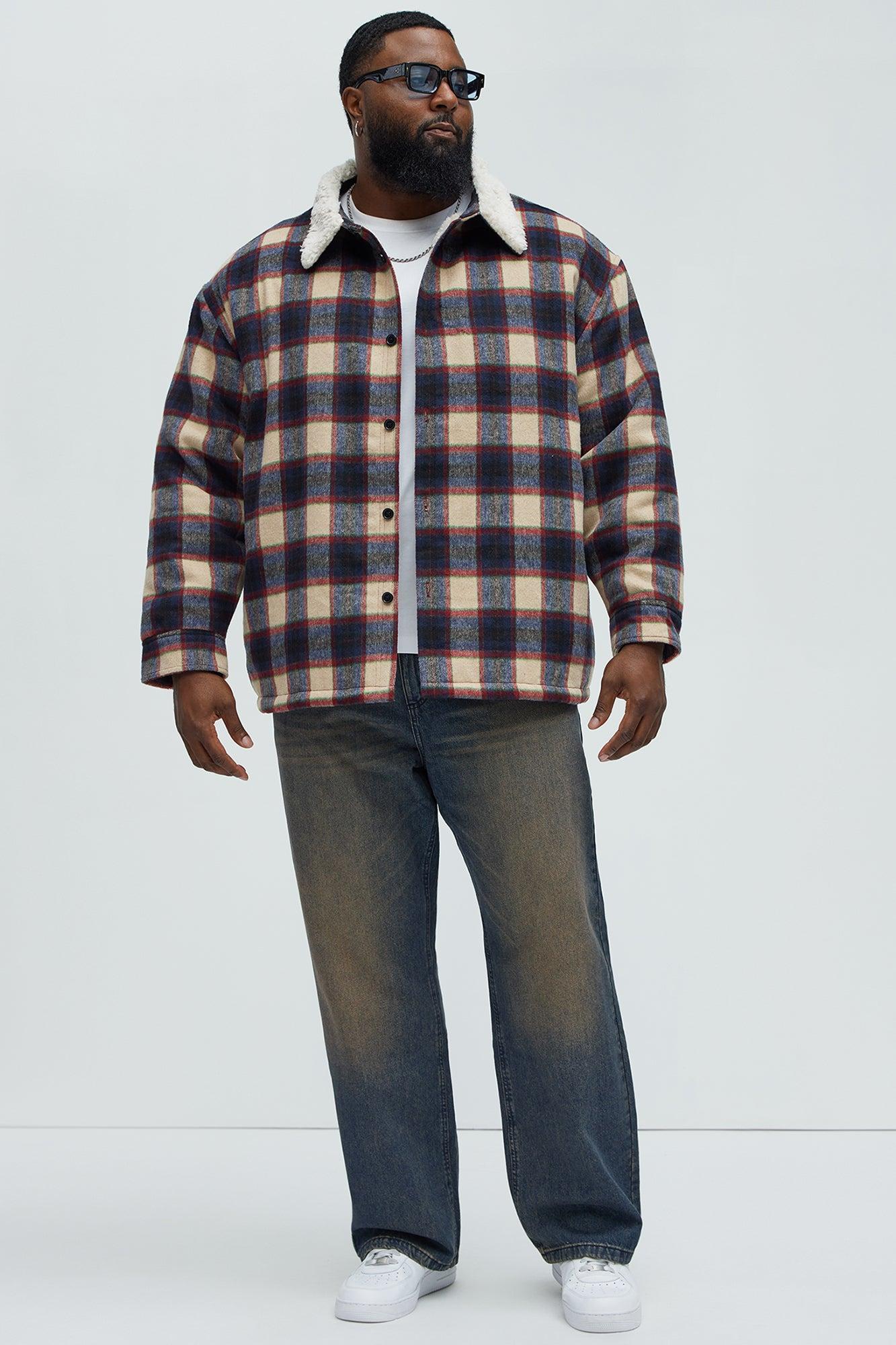 Sherpa Flannel Shacket - Red/combo Product Image