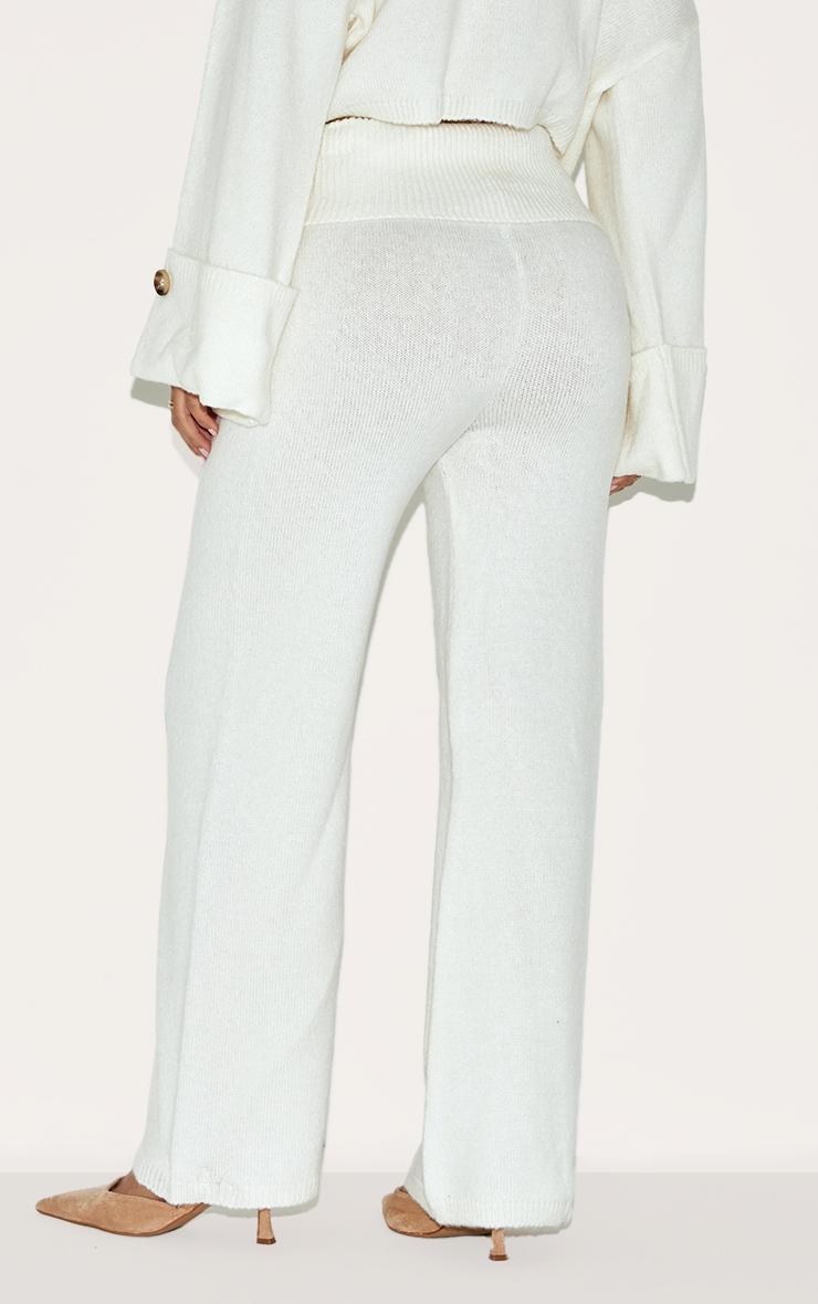 Petite Cream Knitted Fold Over Flare Pants Product Image