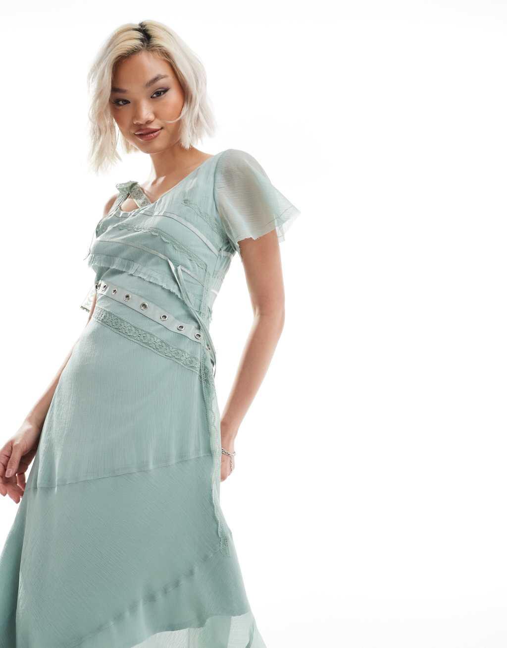 Reclaimed Vintage limited edition asymmetric hem midi dress in mint Product Image