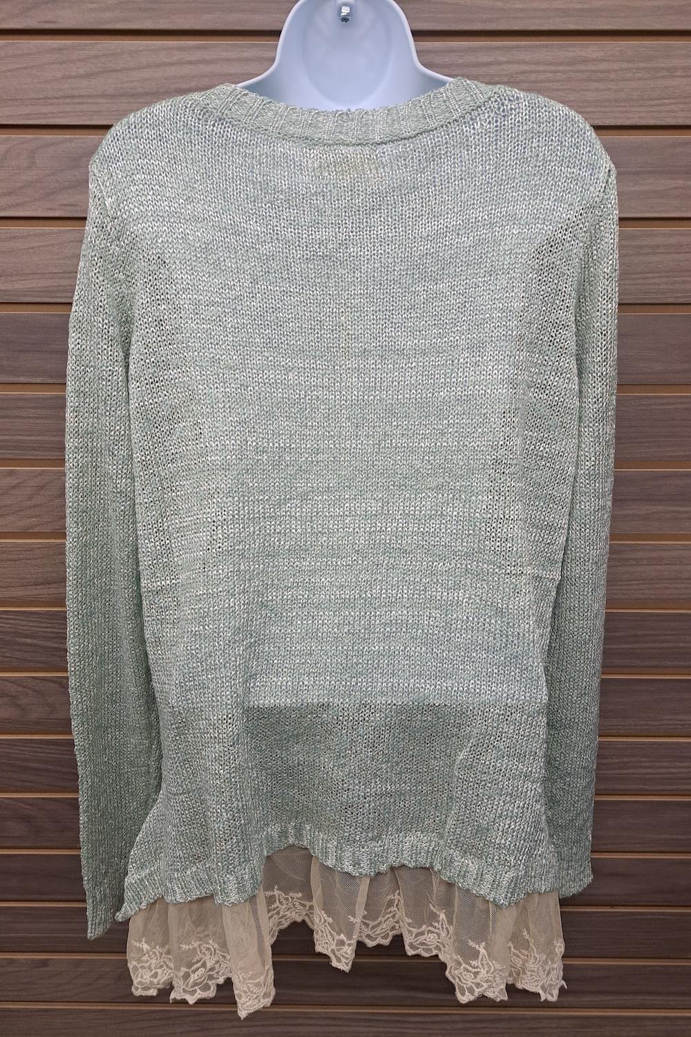 Lace bottom light green sweater Product Image