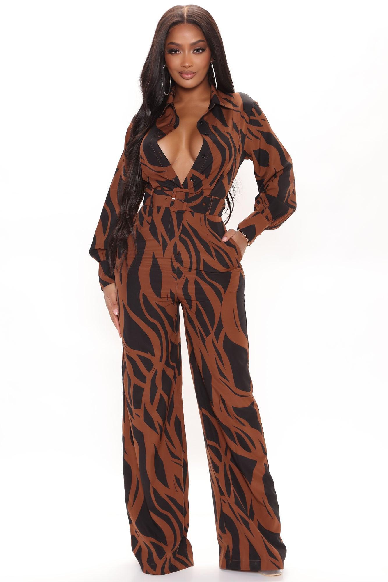 Feel Good Zebra Jumpsuit - Brown/combo Product Image