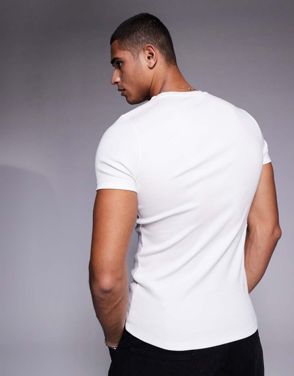 ASOS DESIGN essential muscle fit rib t-shirt in white Product Image