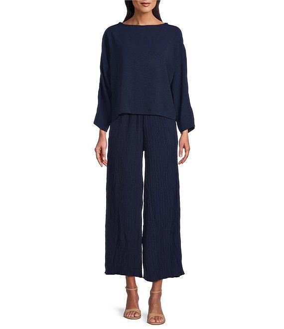 M Made in Italy Textured Wide Leg Pull-On Pants Product Image
