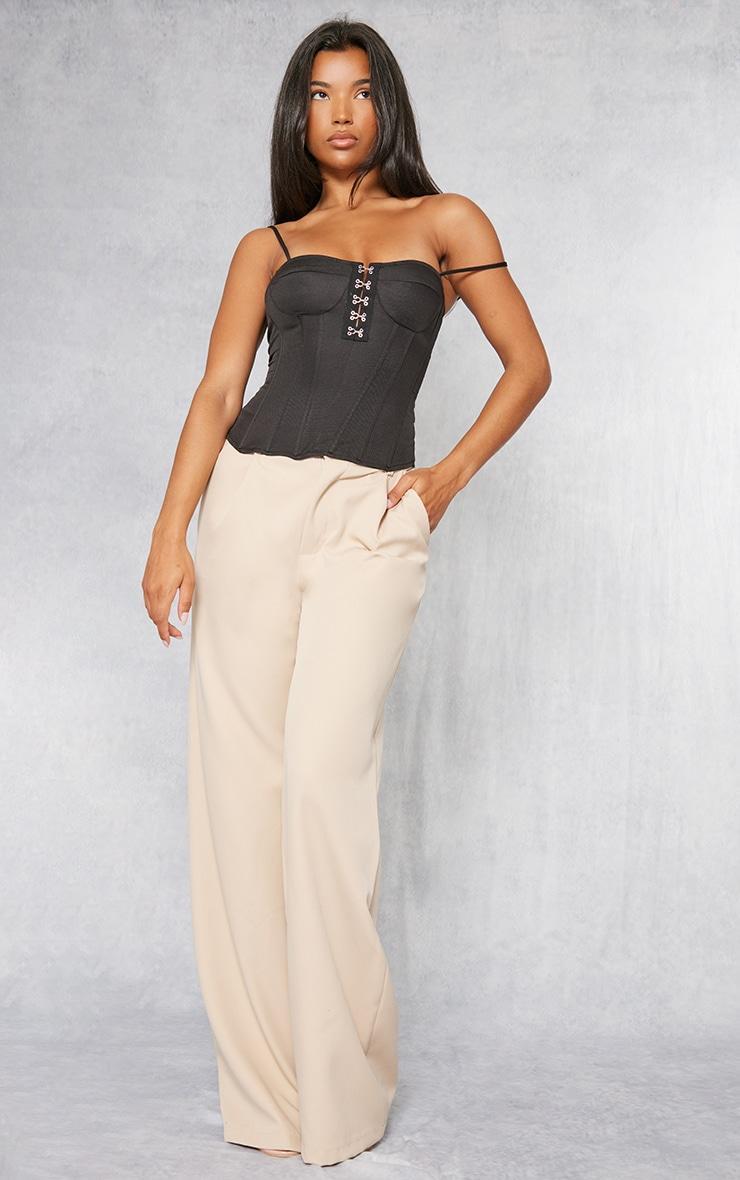 Black Woven Hook And Eye Structured Corset Long Top Product Image