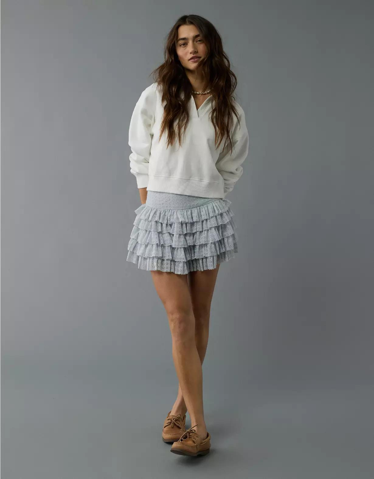 AE High-Waisted Ruffle Mini Skort Product Image