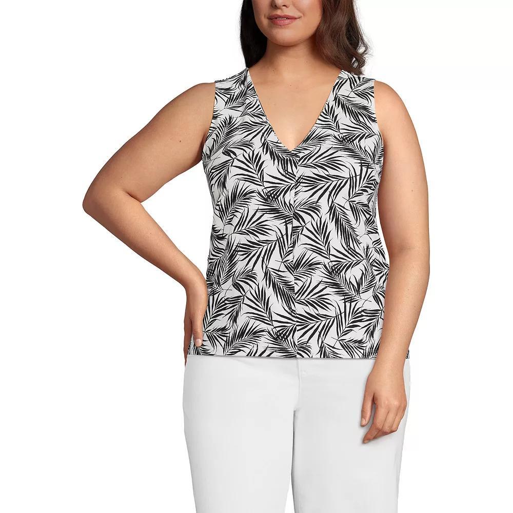 Plus Size Lands' End Lightweight Pleated V-Neck Tank Top, Women's, Size: 3XL, Ivory Black Palm Product Image