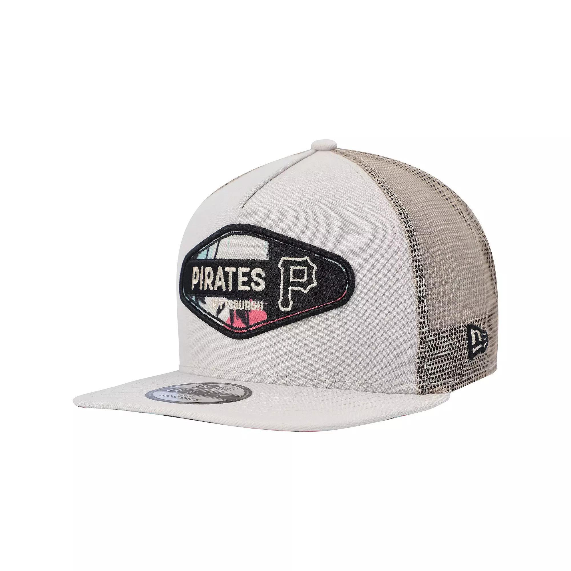 Men's New Era Natural Pittsburgh Pirates Retro Beachin' Patch A-Frame Trucker 9FIFTY Snapback Hat, Beige Product Image