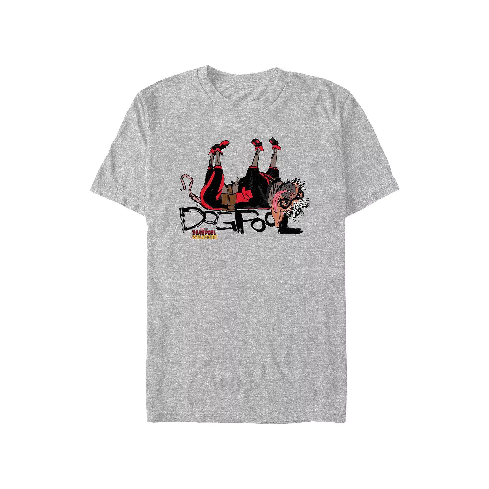 Men's Deadpool And Wolverine Dogpool Cute Sketch Lay Down Graphic Tee, Size: Medium, Athletic Grey Product Image