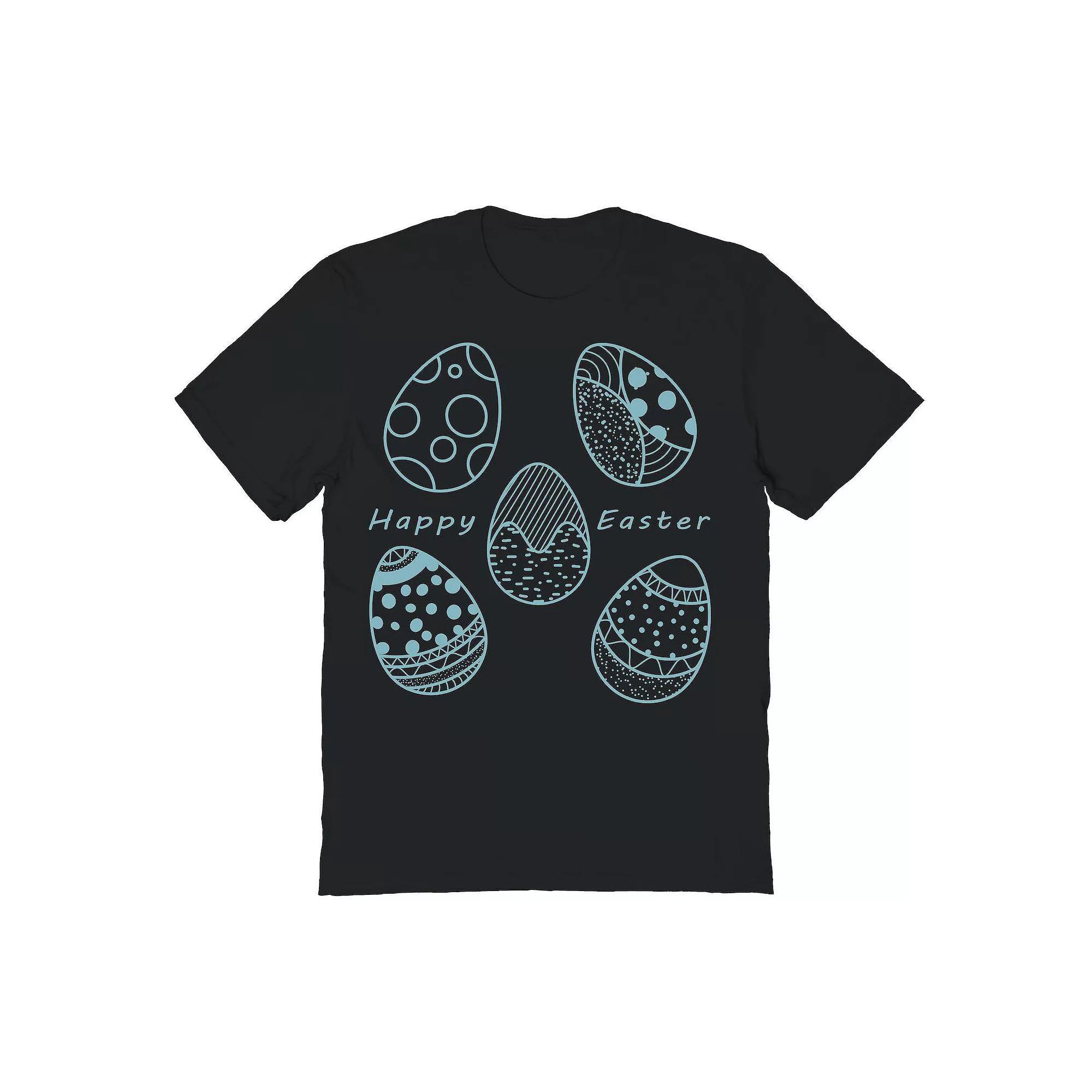 Men's Happy Easter Blue Pattern Easter Graphic Tee, Size: Small, Black Product Image