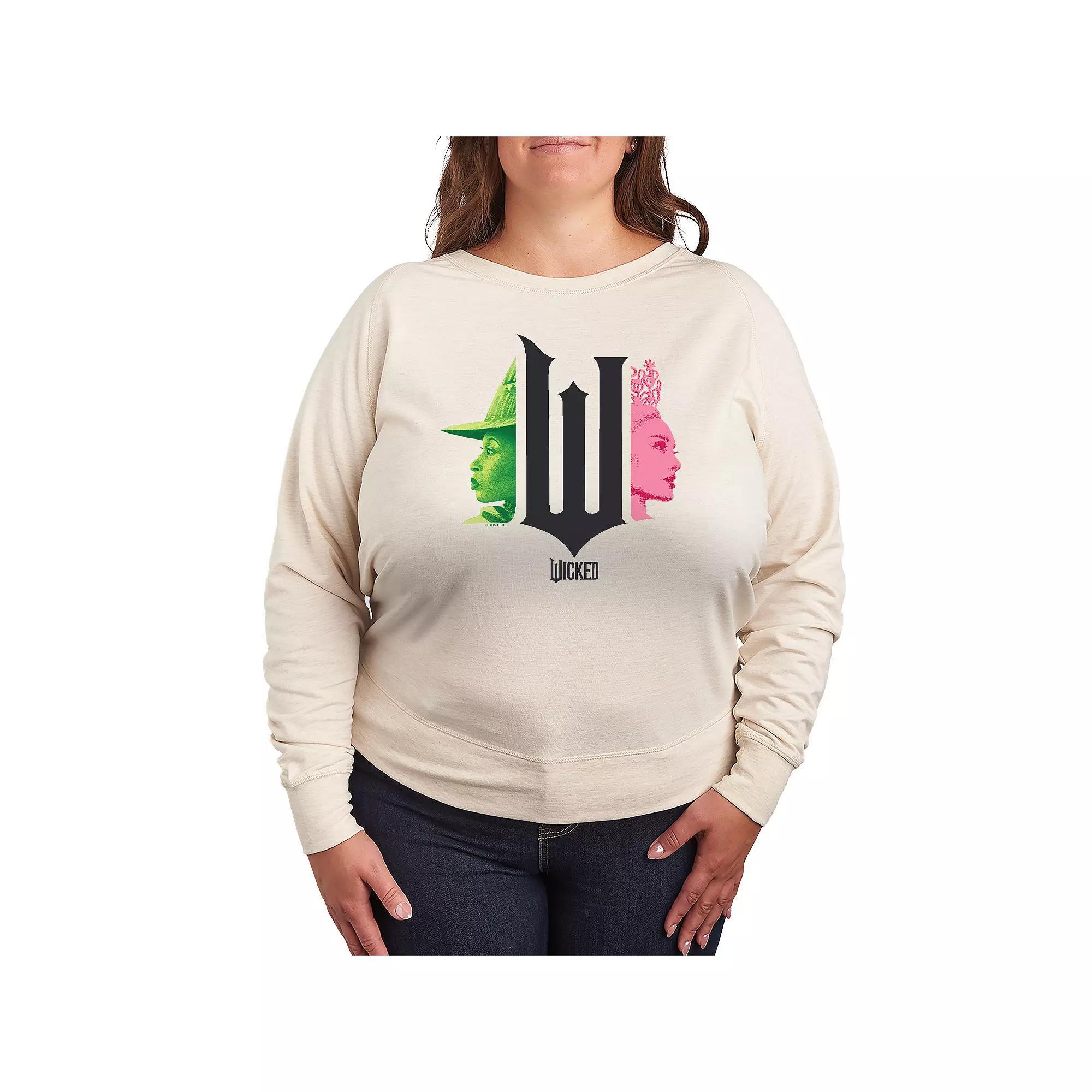 Plus Size Wicked Elphaba & Glinda French Terry Long Sleeve Tee, Women's, Size: 1XL, Brown Product Image