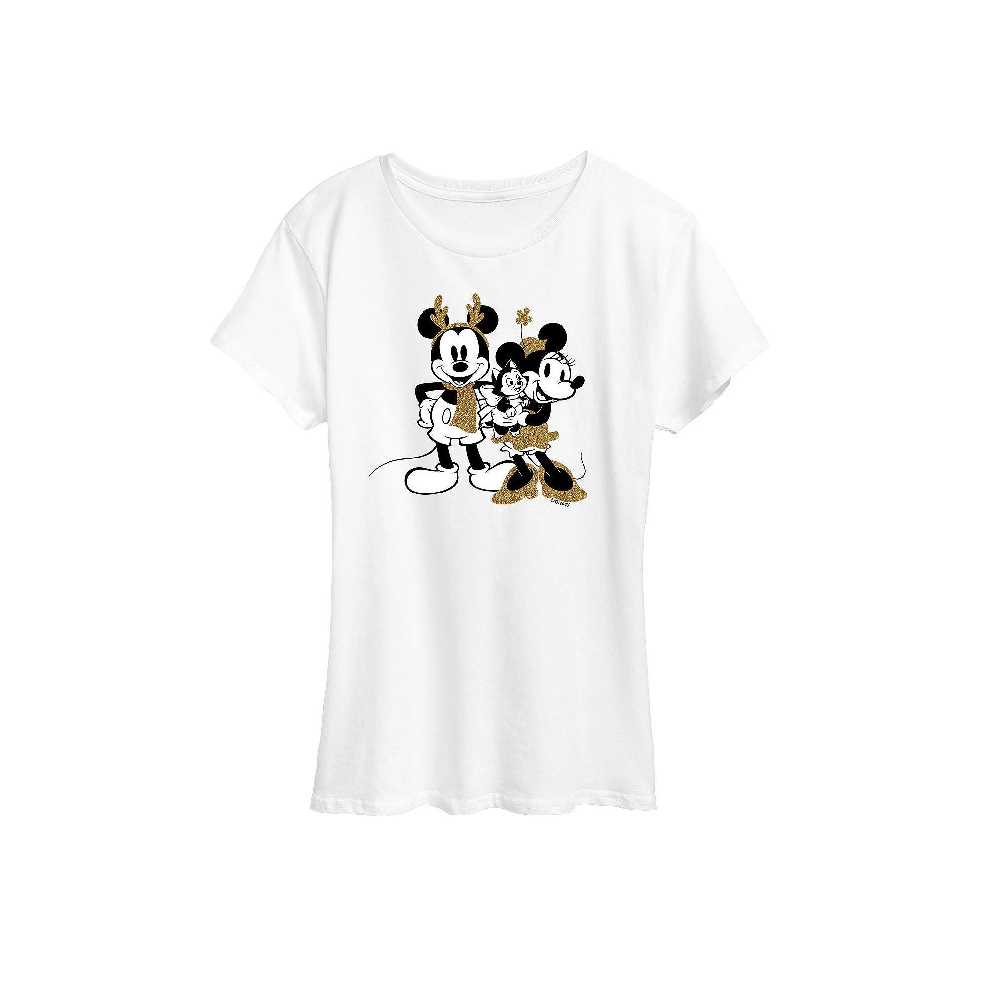 Disney's Mickey Mouse Women's Mickey Minnie Sparkle Graphic Tee, Girl's, Size: Medium, Grey Green Product Image