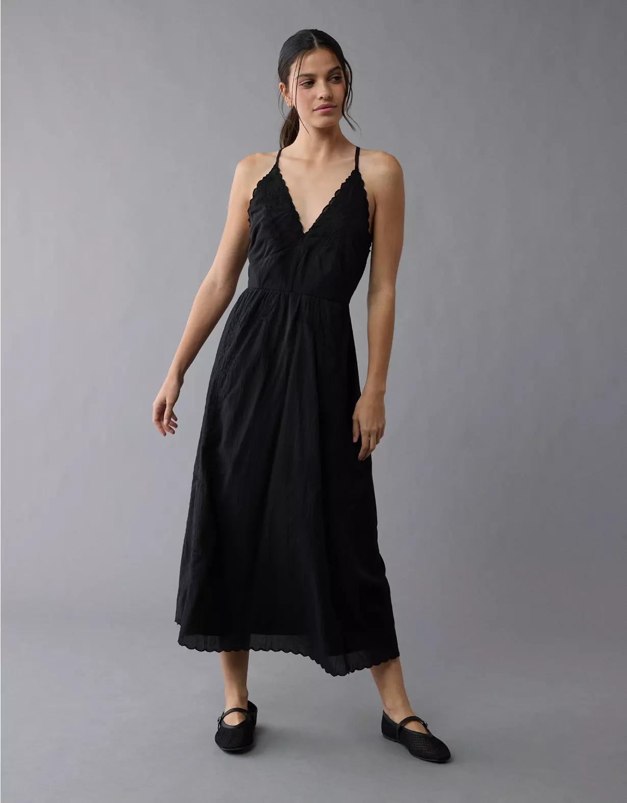 AE V-Neck Embroidered Midi Dress Product Image
