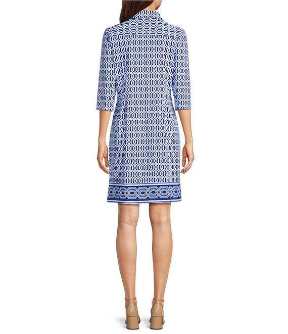 Jude Connally Susanna Terrace Geo Border Print Point Collar 3/4 Sleeve Polished Classic Shirt Dress Product Image