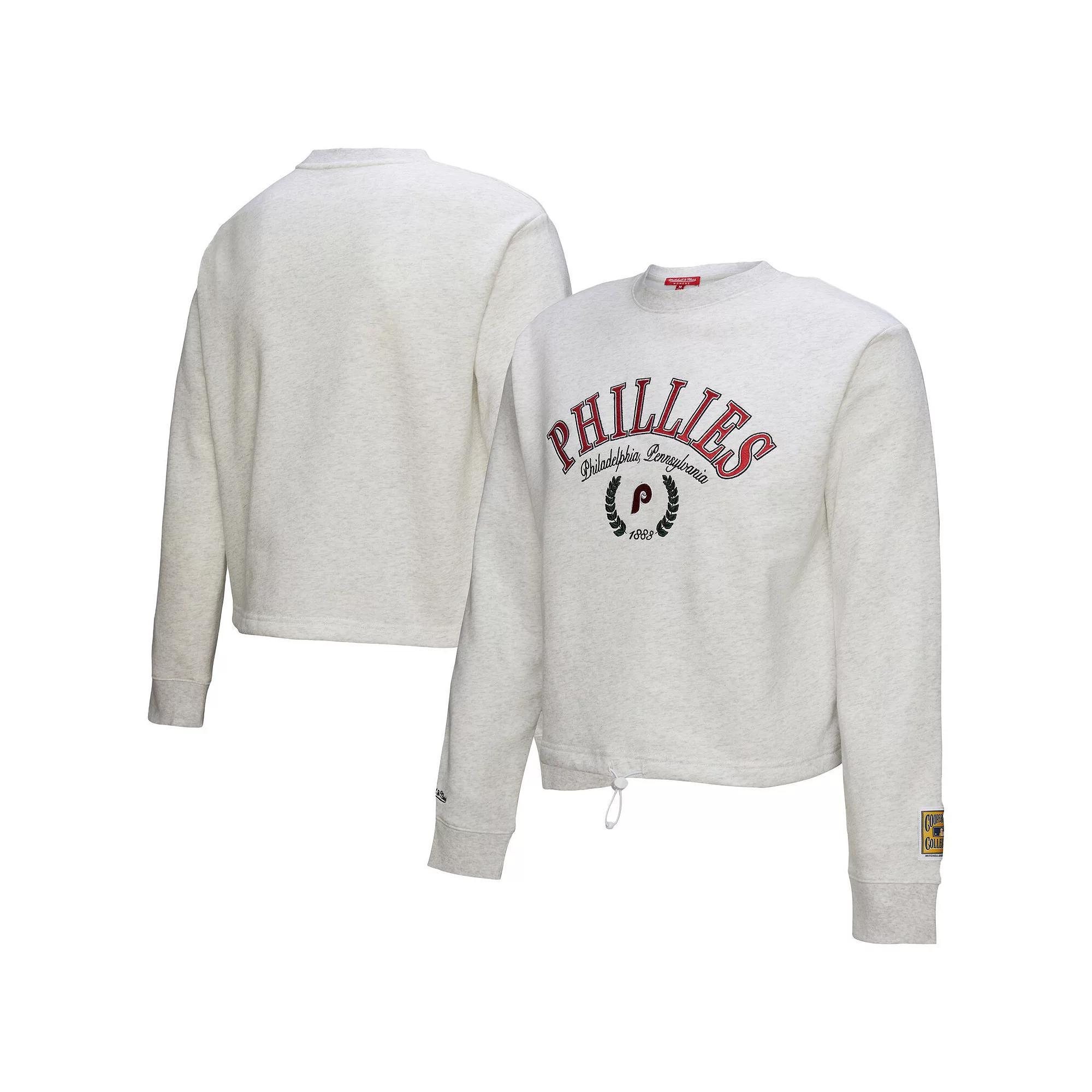 Women's Mitchell & Ness Heather Gray Philadelphia Phillies Cropped Toggle Pullover Sweatshirt, Size: XS, Grey Product Image