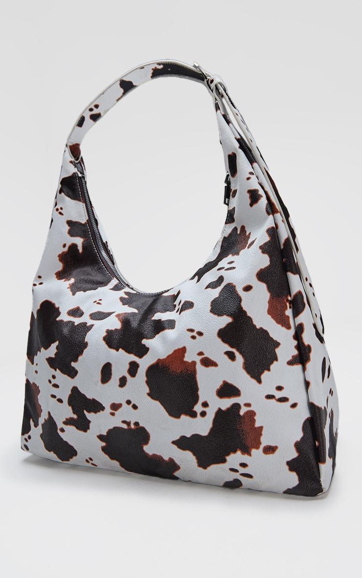 Brown Pu Cow Print Slouchy Oversized Tote Bag Product Image