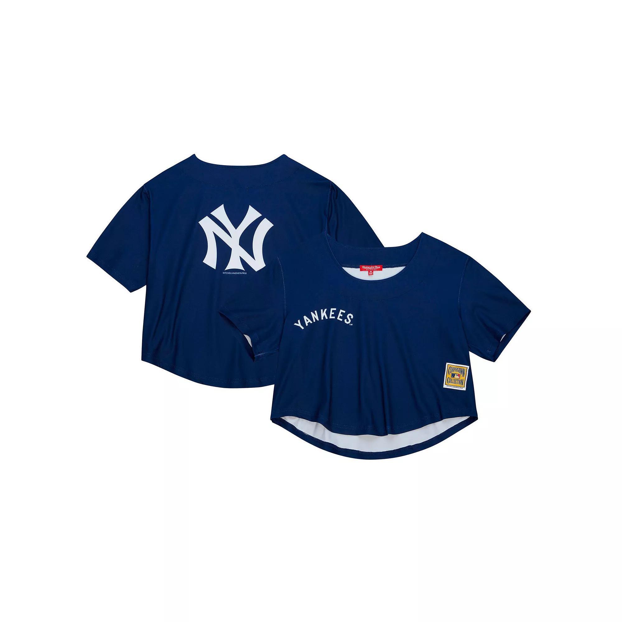 Women's Mitchell & Ness Navy New York Yankees Cooperstown Collection Crop T-Shirt, Size: XL, Blue Product Image