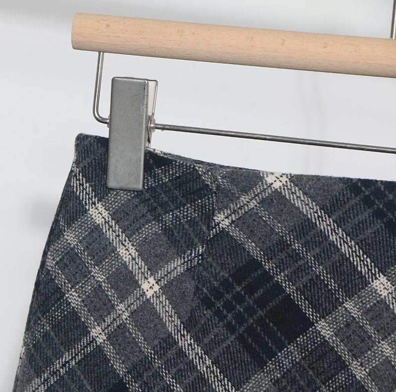 High Rise Plaid A-Line Mini Skirt Product Image