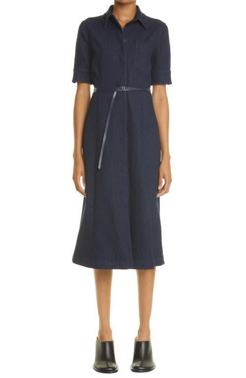 Kieran Denim Leather Belted Midi Dress Product Image