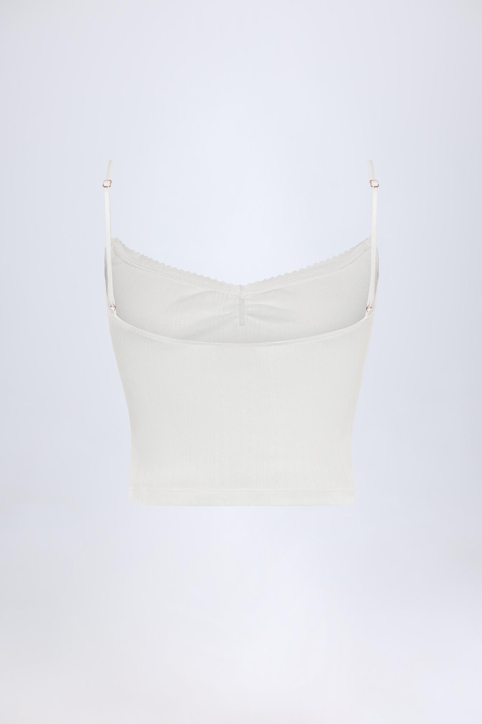 Pointelle Ruched Camisole Crop Top in White Product Image