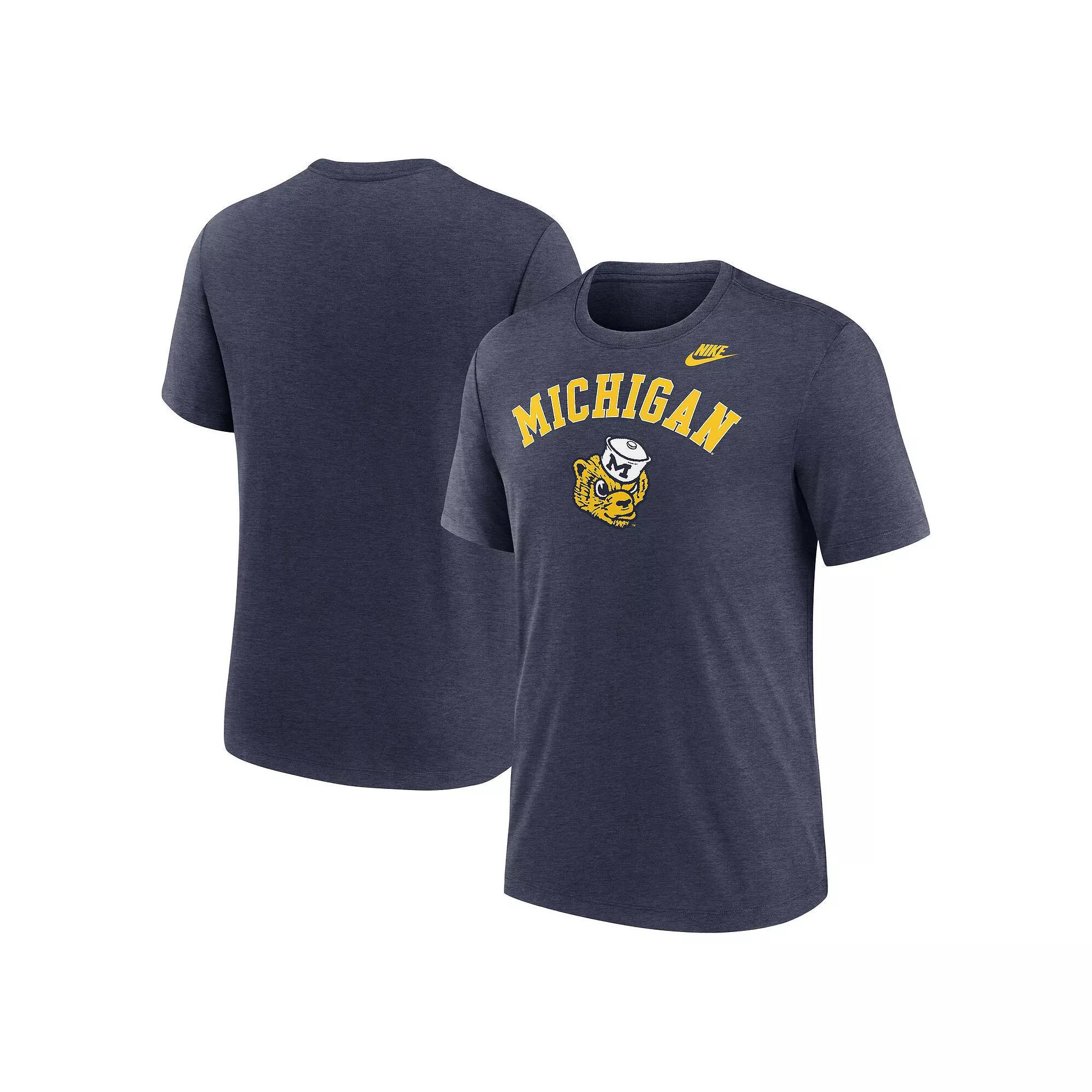 Men's Nike Heather Navy Michigan Wolverines Legacy Arch Tri-Blend T-Shirt,  Product Image