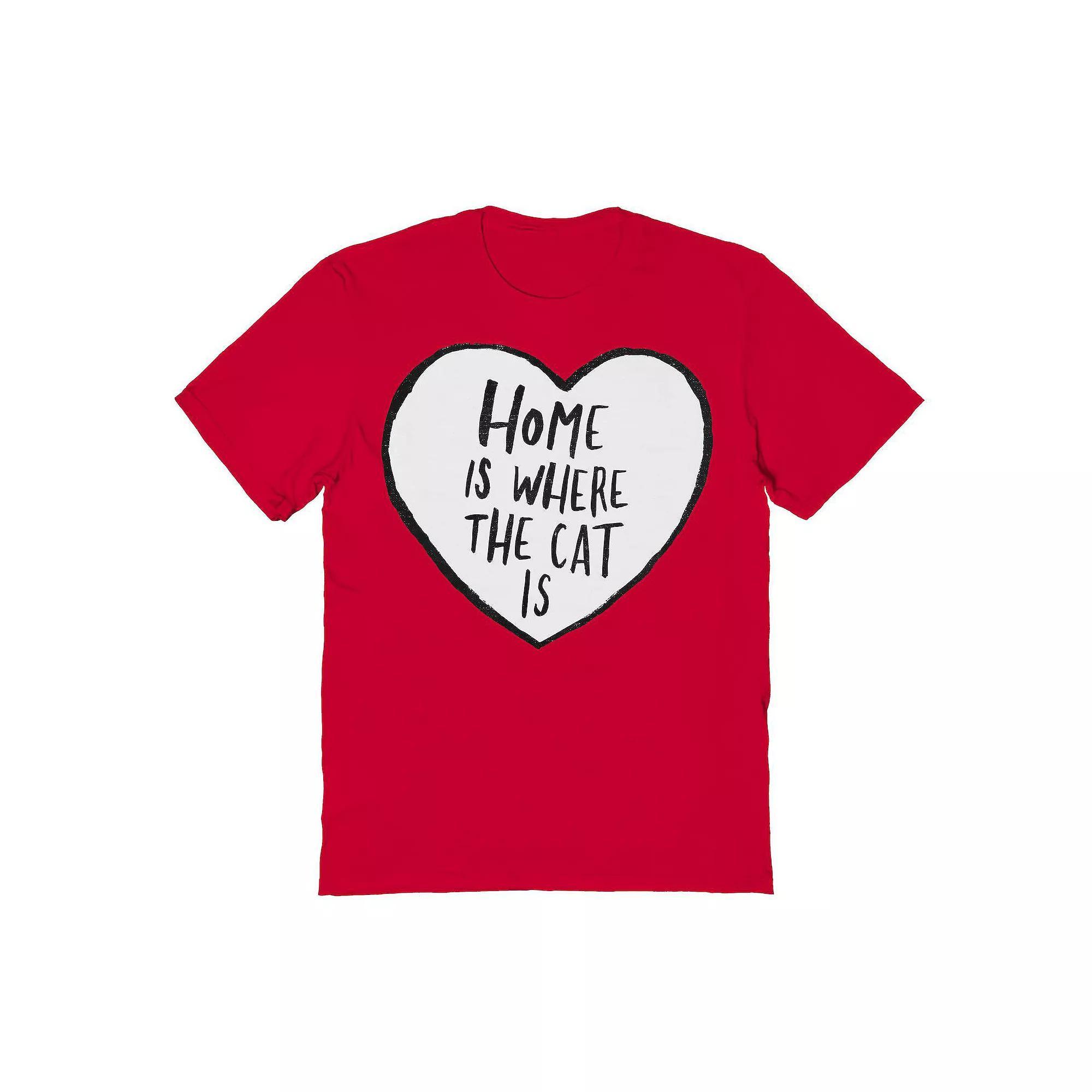 Men's Home Is Where The Cat Is Valentine's Graphic Tee, Size: Medium, Red Product Image