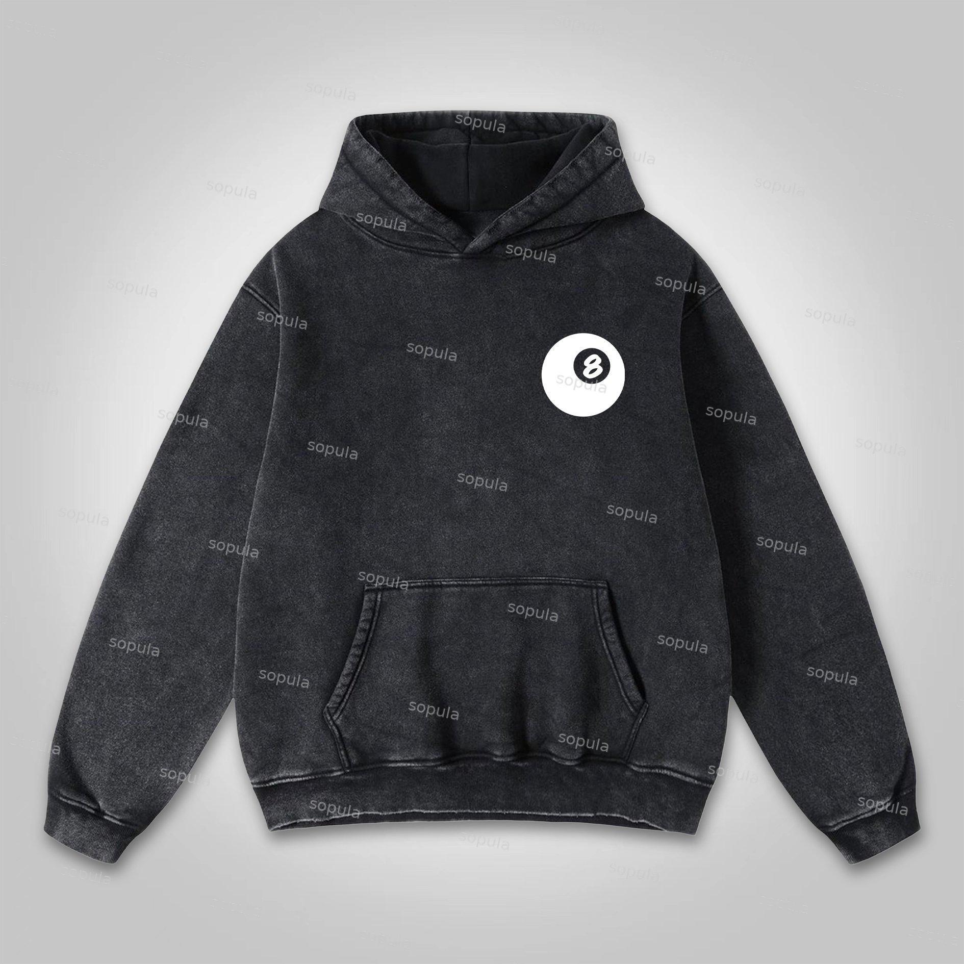 Sopula Vintage Black 8 Print Graphics Washed Distressed Hoodie Product Image