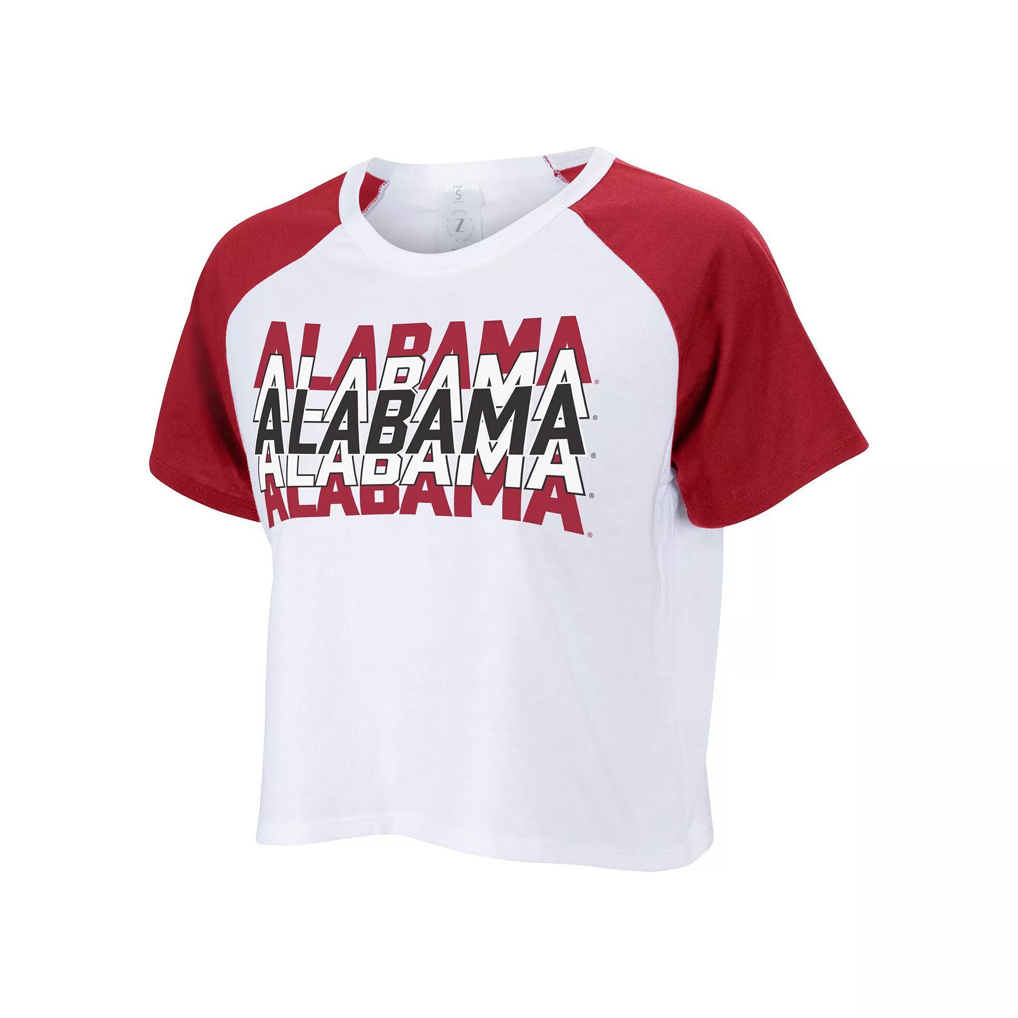 Women's ZooZatz White Alabama Crimson Tide Colorblock Repeat Raglan Cropped T-Shirt, Size: Large Product Image