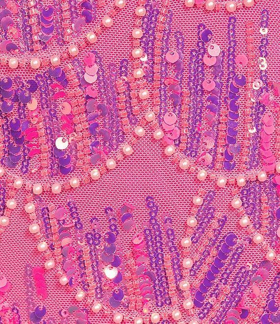 B. Darlin Sequin Mesh Beaded V-Neck Sleeveless Bodycon Dress Product Image