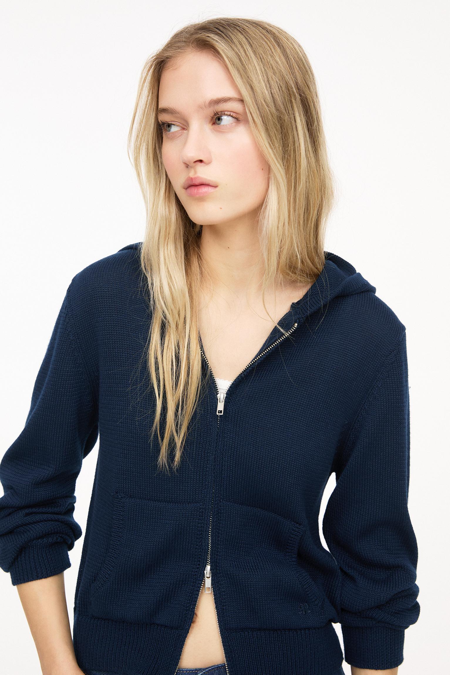 Zip-up hooded cardigan Product Image