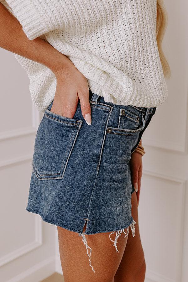 JUST USA Velma High Waist Frayed Shorts in Dark Wash Product Image
