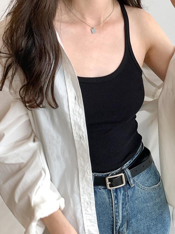 Plain High Elastic Slim Fit Cami Top Product Image