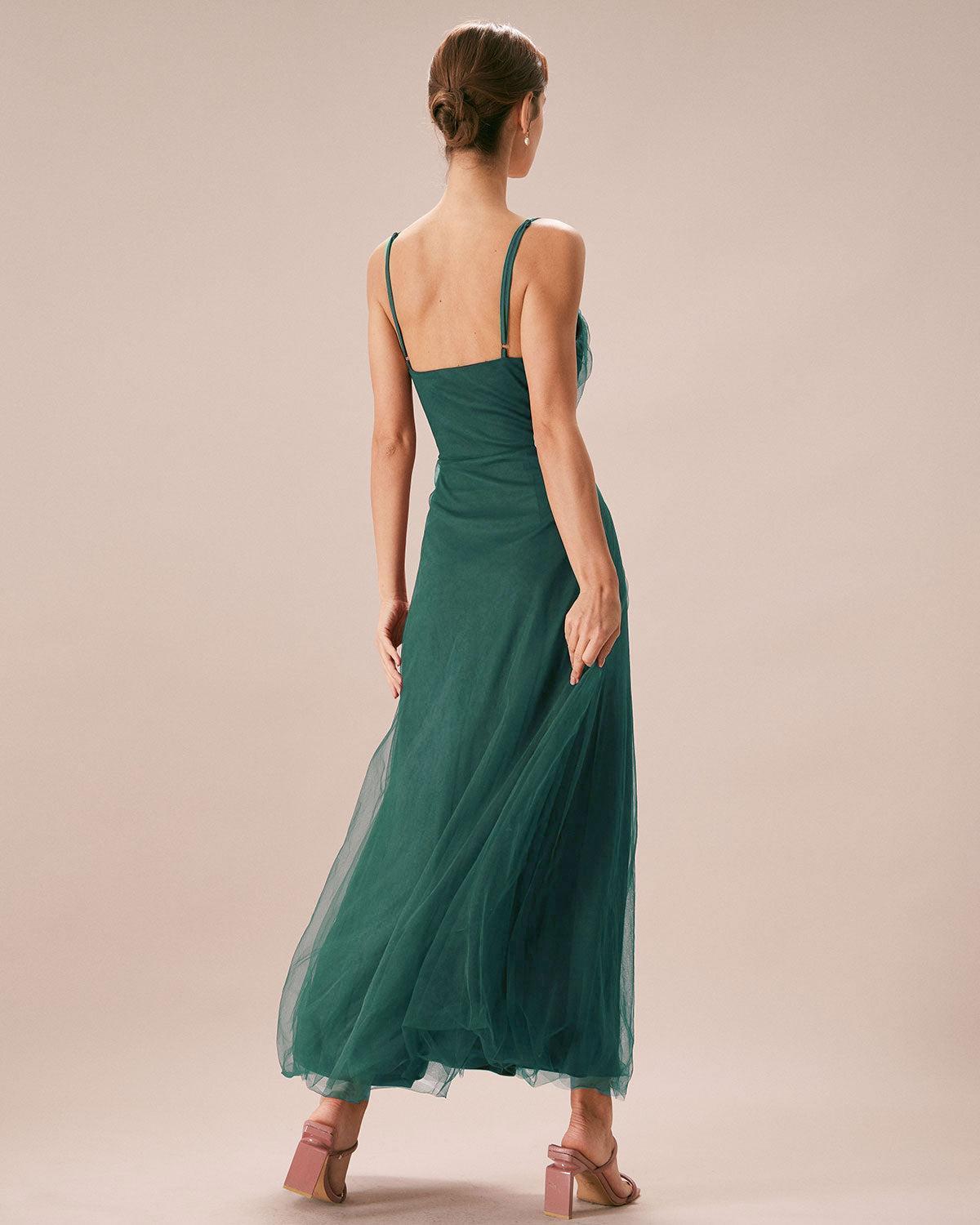 Green Mesh Wrap Slip Maxi Dress Product Image
