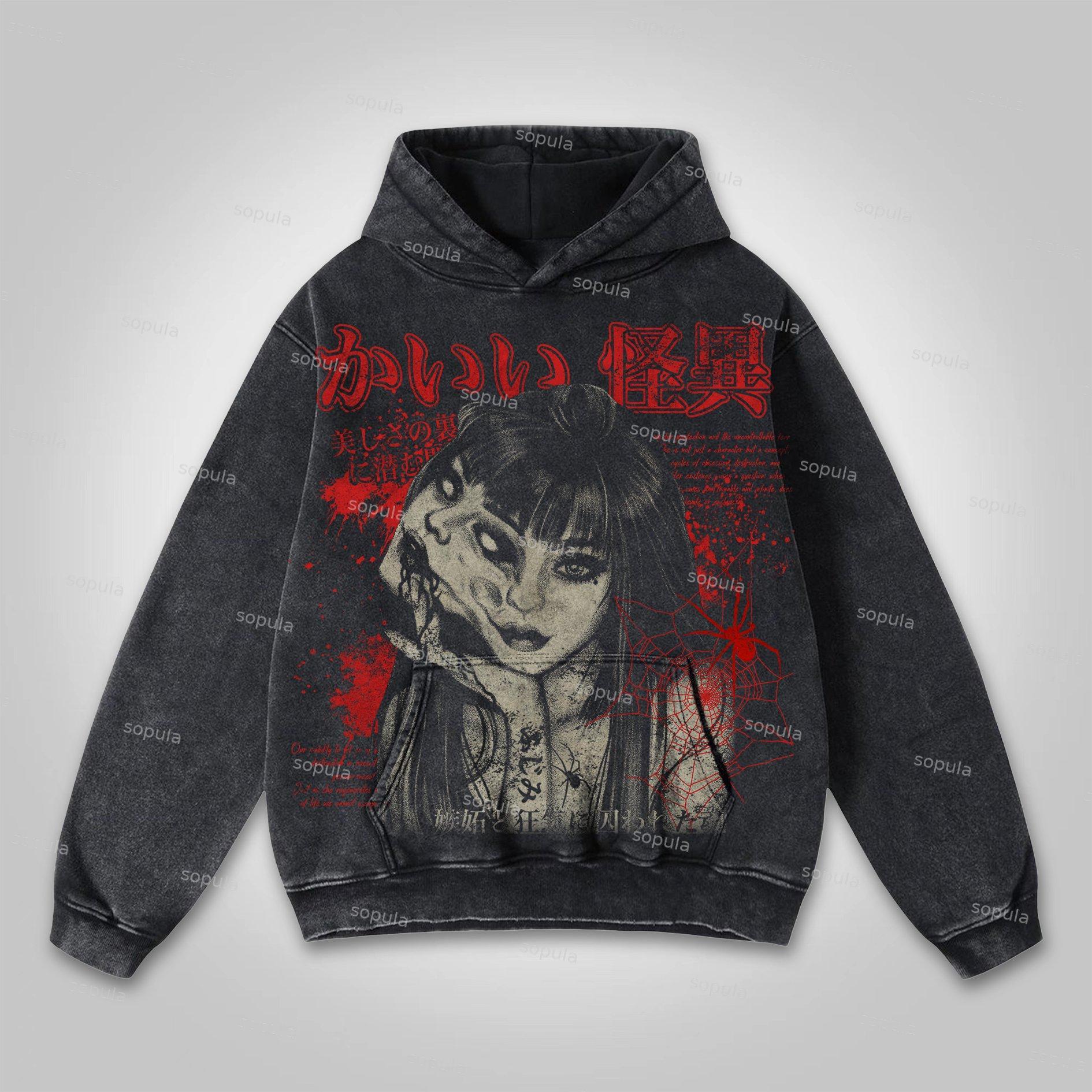 Sopula Tomie Vintage Graphics Washed Distressed Hoodie Product Image